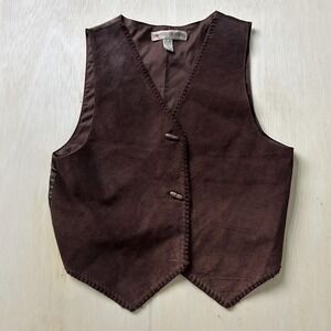 Vintage Roo Crossing Vest Mens Medium Brown Leather Button Biker Western Lined